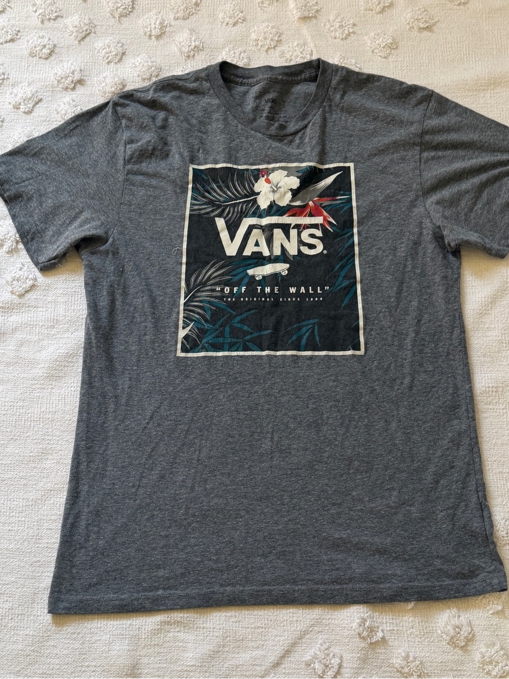 Vans Off The Wall Shirt Mens Medium Gray Short Sleeve Graphic Floral Logo